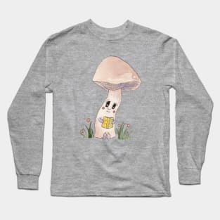 Cute Watercolour Mushroom Reading a Book 5 Long Sleeve T-Shirt